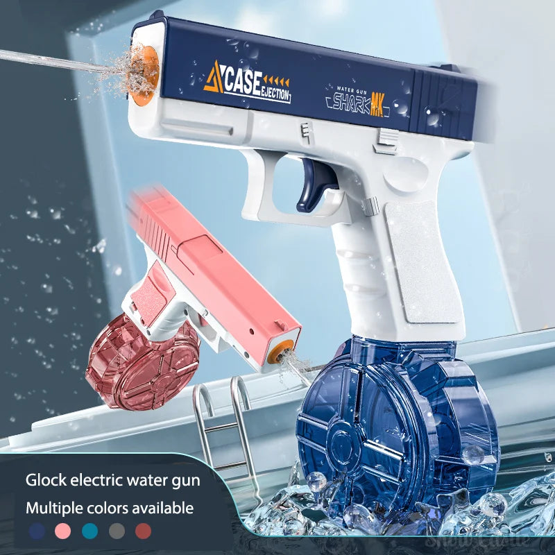 Electric Water Gun, Automatic Squirt with Pistol Realistic Gun Muzzle Flame Summer Outdoor Beach Swimming Pool Party Toy