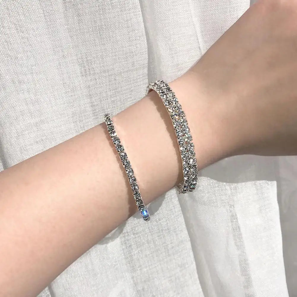 Bracelet Necklace Studs Earrings Bracelet Elegant Shiny Rhinestones Multi-layer Geometric Gift Women Wedding Jewelry Set