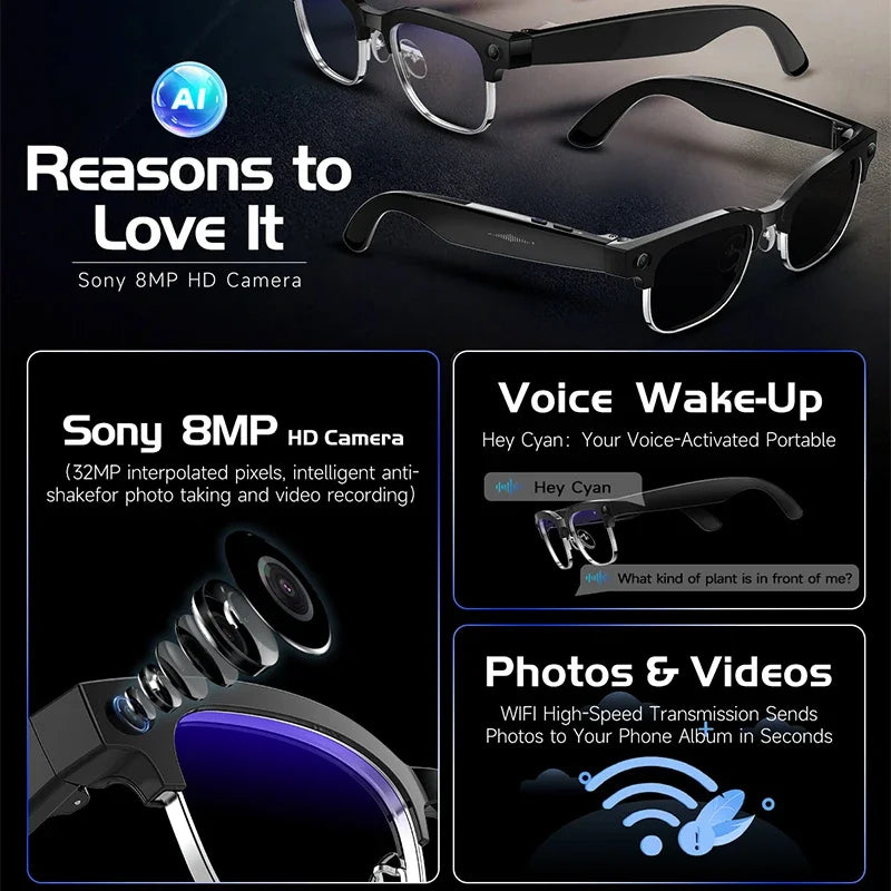 2025 New 800W HD Camera Smart Glasses Translation Photo Recognition 290MAH WIFI Transmission Video Record BT Call Smart Glasses