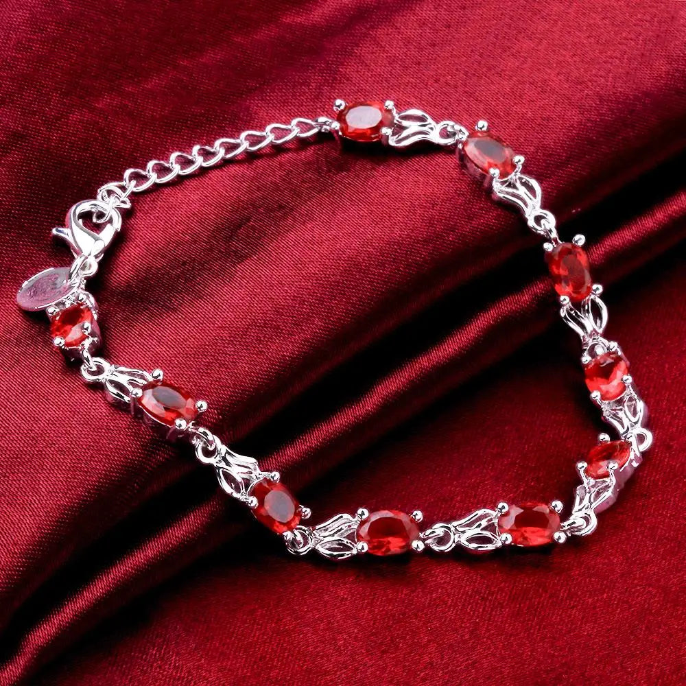 New Luxury red crystal 925 sterling silver Bracelet for woman fashion brands noble jewelry party wedding accessories gifts