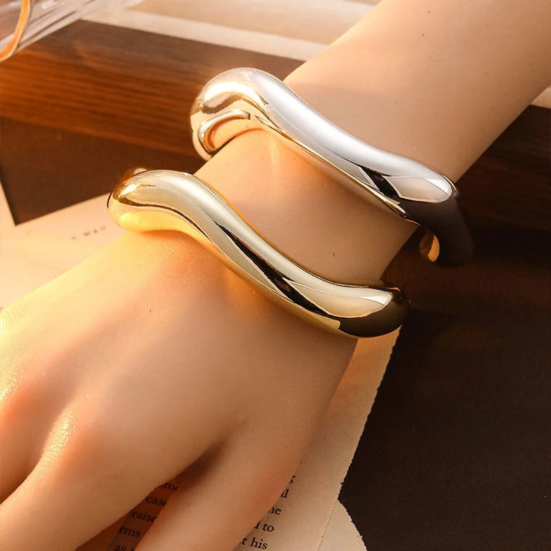 Trendy Big Cuff Bangles Bracelets Women Vintage Statement Plastic Geometric Open Bangle Hip Hop Punk Gold Silver Color Jewelry