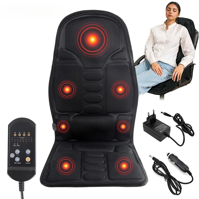 Electric Back Massager Chair Mat Heating Vibrator Full-Body Massage Chair Cushion Lumbar Neck Back Mattress for Car Home Office