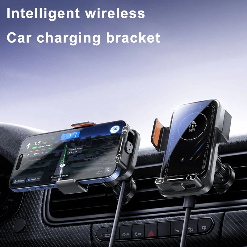 15W Wireless Car Charger with Infrared Sensor Auto Clamping Vent Mount One-Touch Rotation for Secure Fast Charging