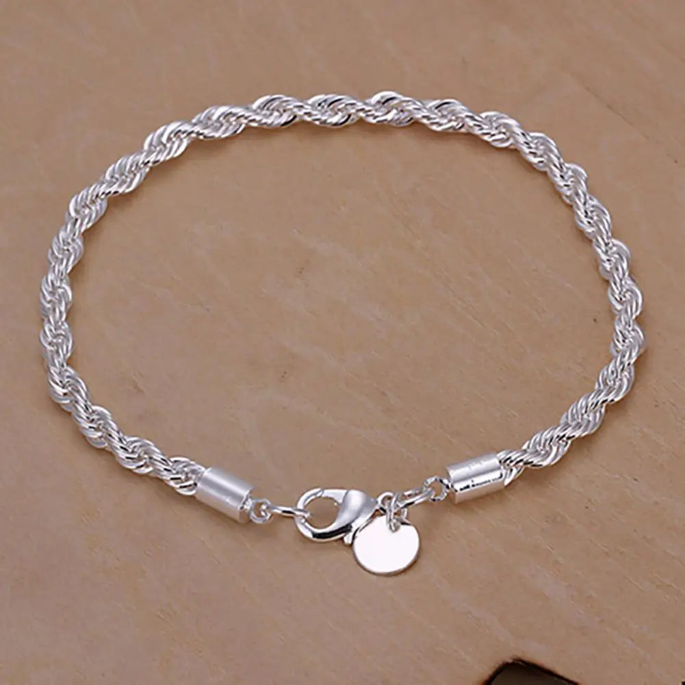 Elegant Men Women Bracelet Silver Plated Twisted Chain Bracelet Bangle Jewelry Party Fashion Gift