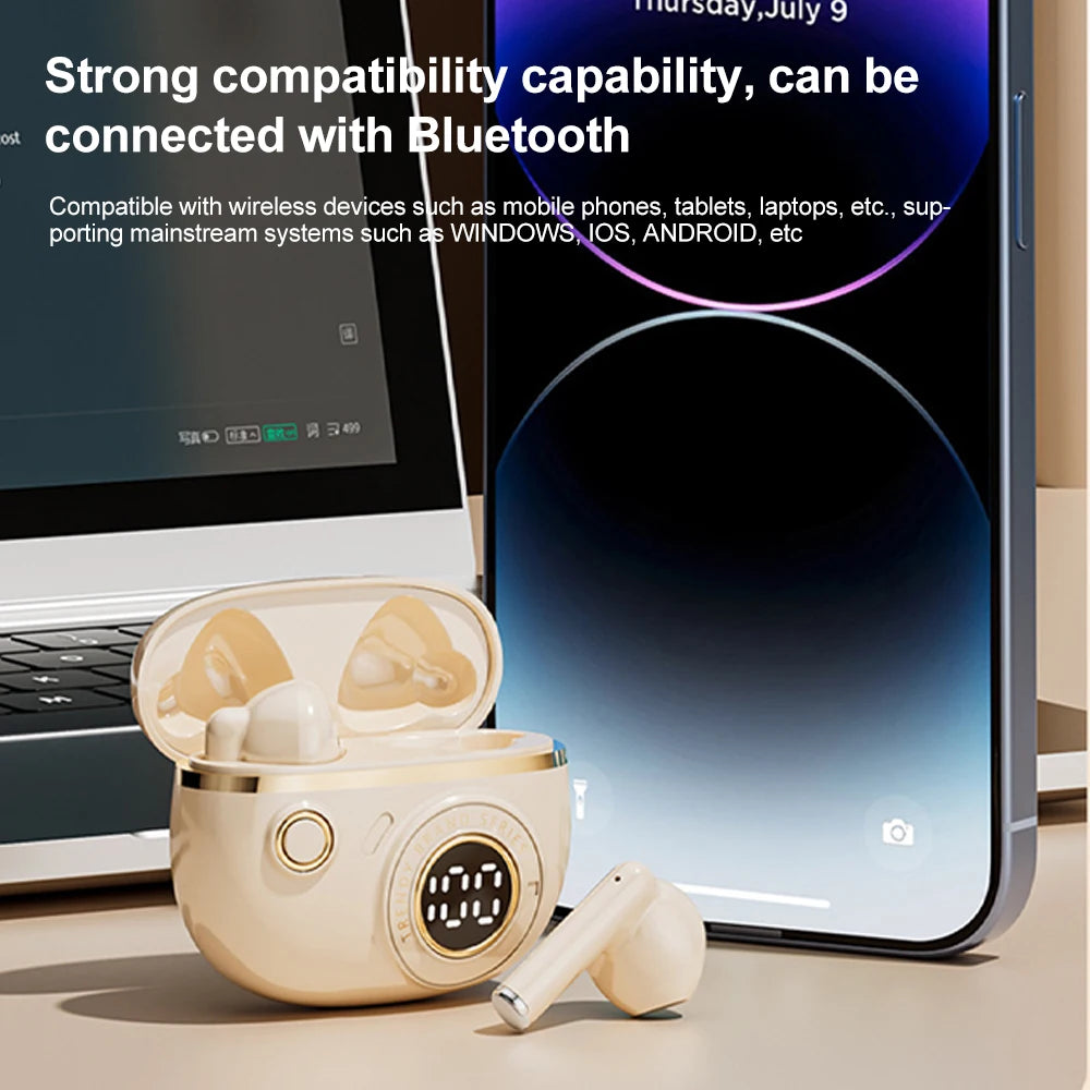 Bluetooth 5.4 Earphones TWS Wireless Headphones Mini Earbuds LED Display Gaming Headsets HiFi Stereo Noise Reduction Earphone