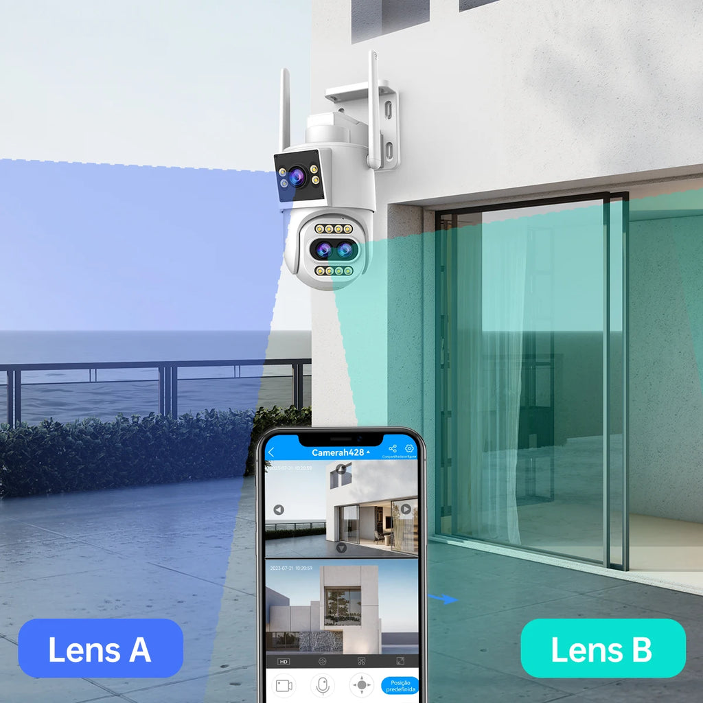 JOOAN 4K 8MP WiFi Surveillance Camera Outdoor Three-Lens Dual Screen Opticial Zoom PTZ IP Camera Auto Tracking CCTV Security Cam