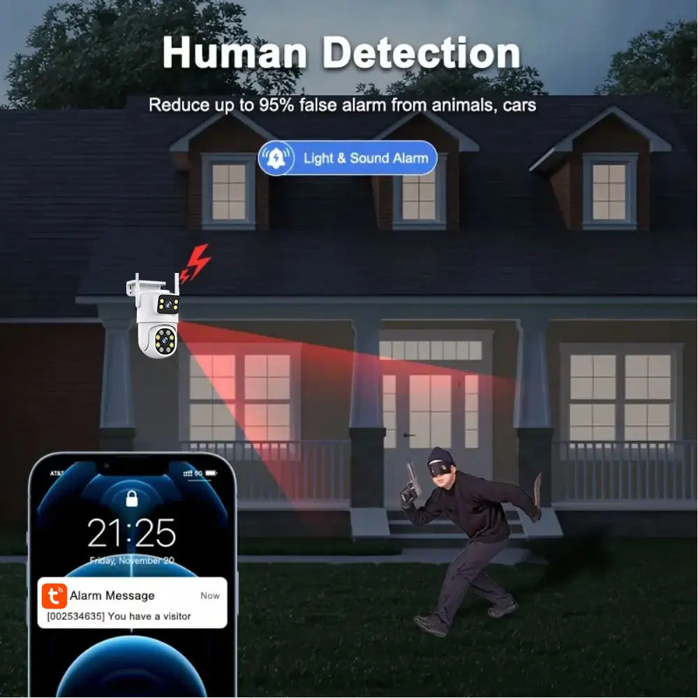 4K 8MP Tuya Dual Lens WIFI Camera PTZ Outdoor Dual Screen Ai Human Auto Tracking Security Camera Surveillance with Alexa Google