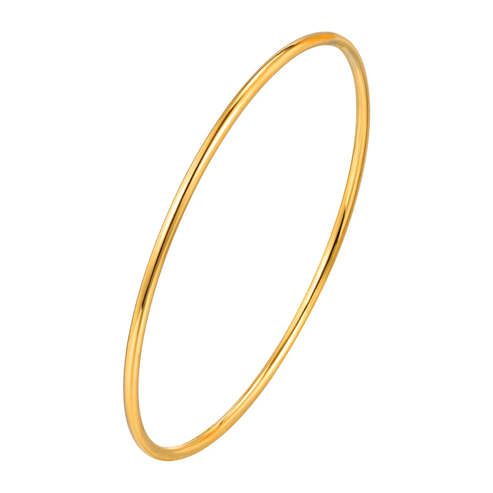 Women Bangle Bracelet Stainless Steel, 18k Gold Plated 2mm Stackable Glossy Thin Jewelry