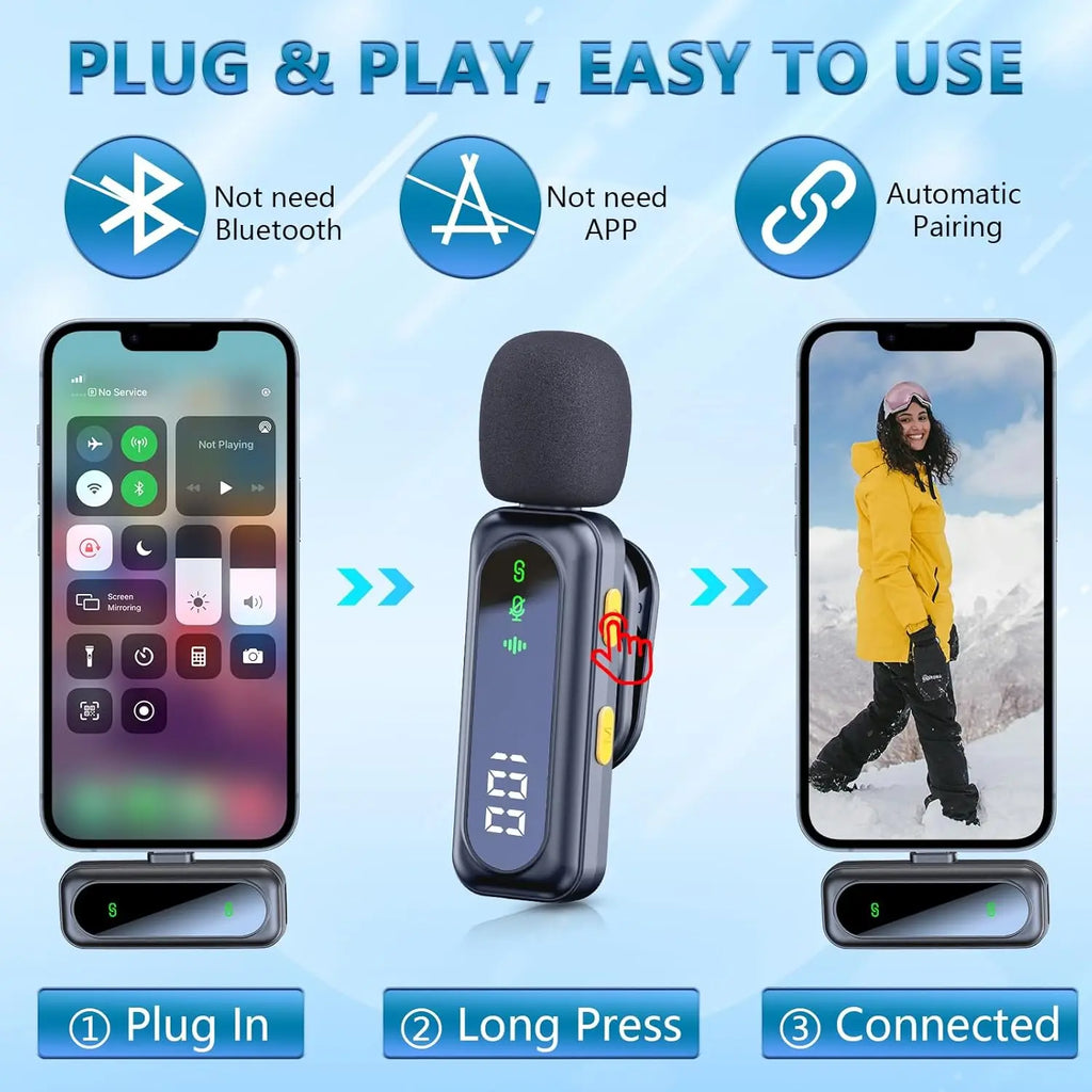 New Wireless Lavalier Microphone, Video Recording Clip-on Mics with Magnetic Mount &Noise Reduction for iPhone Android PC Live