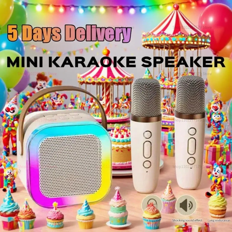 K12 Bluetooth Karaoke Machine Portable 5.3 PA Speaker System with 1-2 Wireless Microphones for Home Kids Family Party Gifts