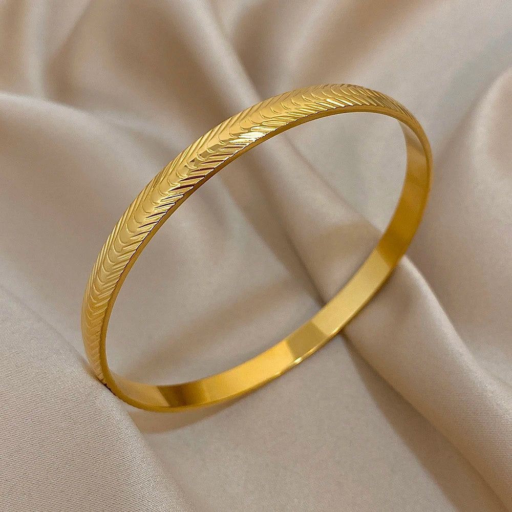 Fashion Gold Plated Stainless Steel Cuff Bracelet Irregular Geometric Textured Stacked Wristband Bangles Waterproof Jewelry