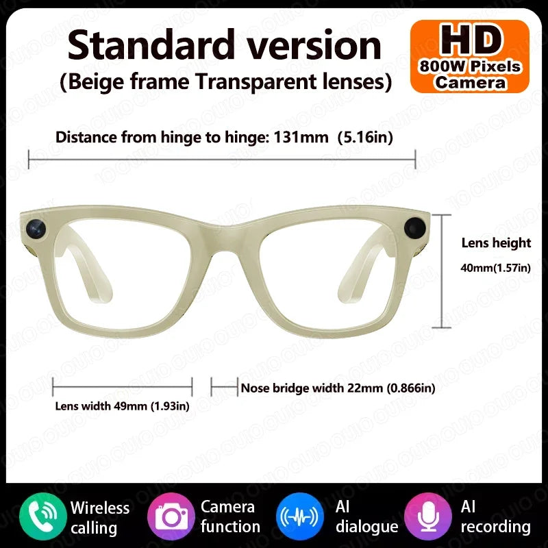 800W HD Camera Smart Glasses 1080P HD Video Recording Wi-Fi Transmission AI Voice 32GB Memory Used While Charging Smart Glasses