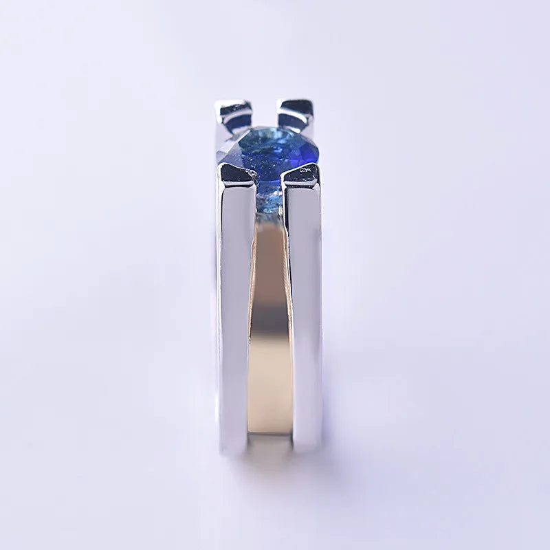 Charm Silver Gold Color Inlaid with Blue Stone Rings Fashion Party Engagement Wedding Rings for Women Jewelry