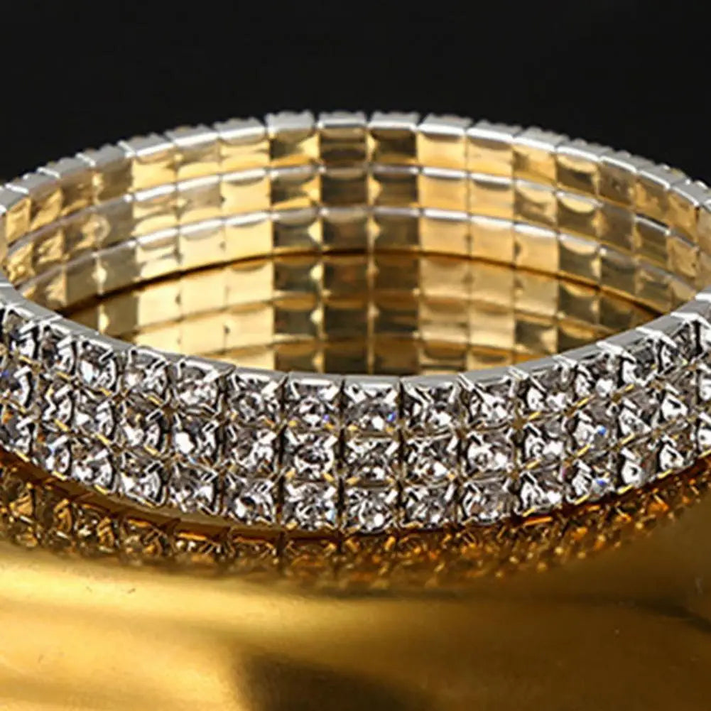 Bracelet Necklace Studs Earrings Bracelet Elegant Shiny Rhinestones Multi-layer Geometric Gift Women Wedding Jewelry Set