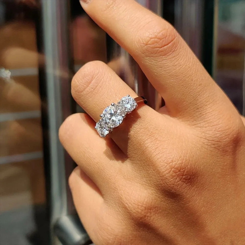 2/4CT GRA Certified Moissanite Rings 925 Sterling Silver Three Diamond Engagement Wedding Band For Women 18K Plated Fine Jewelry