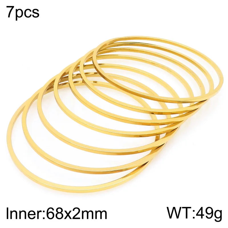 New 2mm Stainless Steel Bangles For Women Indian Multiple Layer Round Women Bracelet Gold Color Wedding Engagement Jewelry Gifts