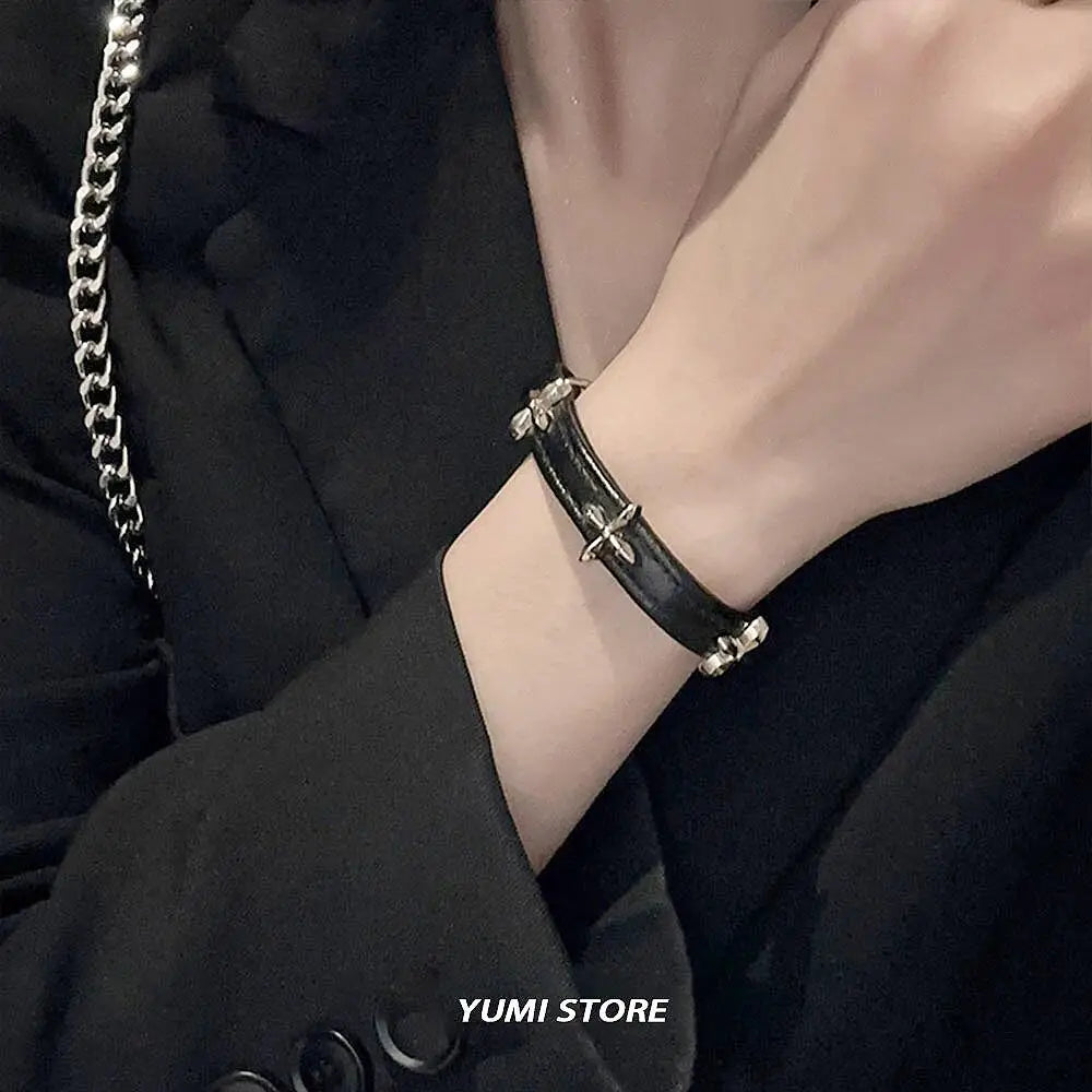 New Vintage Cross Bracelet For Women Fashion Punk PU Leather Adjustable Bracelet Hot Girl Kpop Jewelry Cool Y2K Accessories