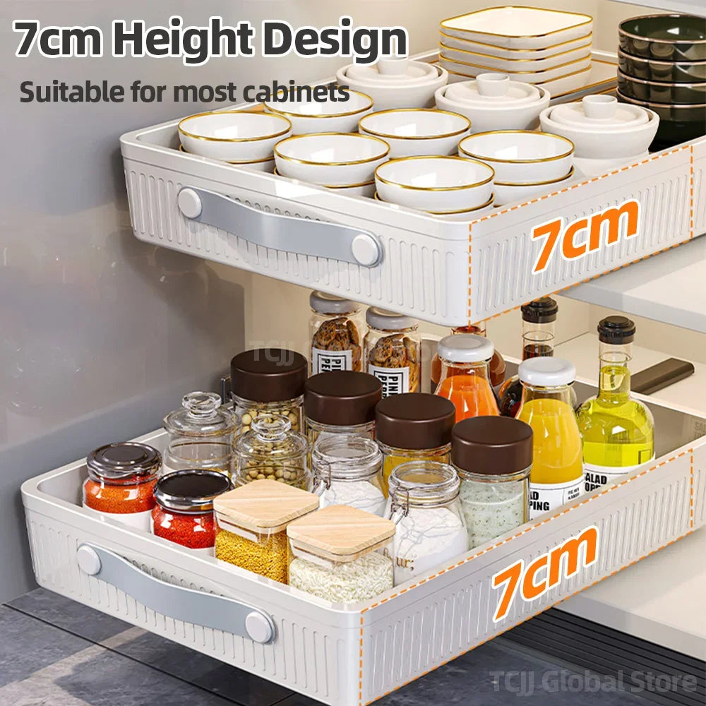 Kitchen Sliding Cabinet Shelf with Slide Rails Drawer Pull Out Storage Tray Spice Rack Bowl Dish Shelf Pantry Kitchen Organizer