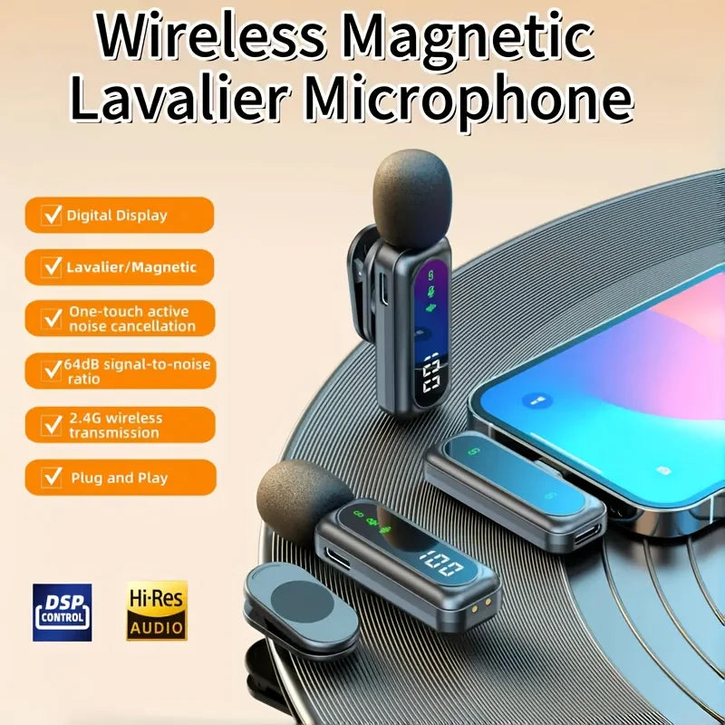 Professional Wireless Lavalier Microphone System with Intelligent Noise Cancellation Lapel Mic For Vlog&Interviews&Conferences