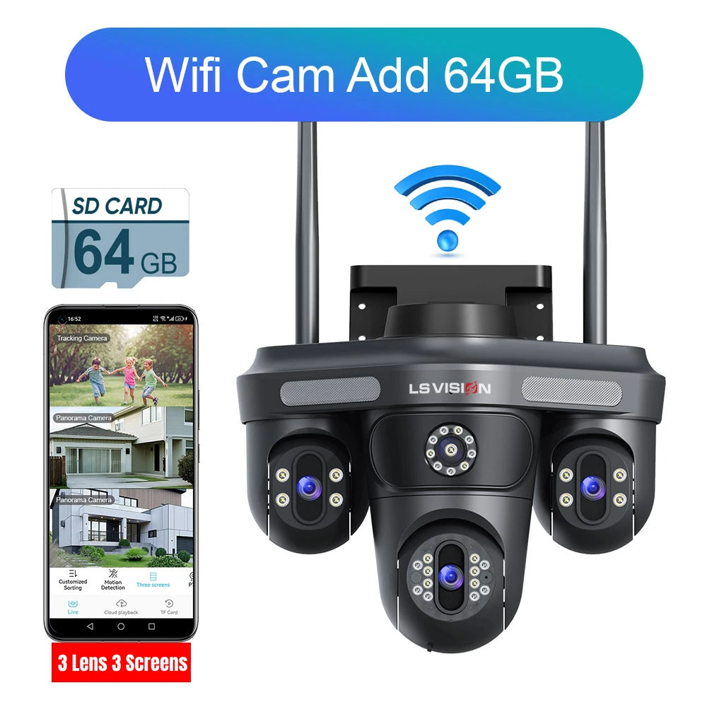 LS VISION 15MP Wifi surveillance Cameras 3 Screens 3 Lens Electric Rotation Outdoor WIFI IP Camera Human Auto Tracking CCTV Cam