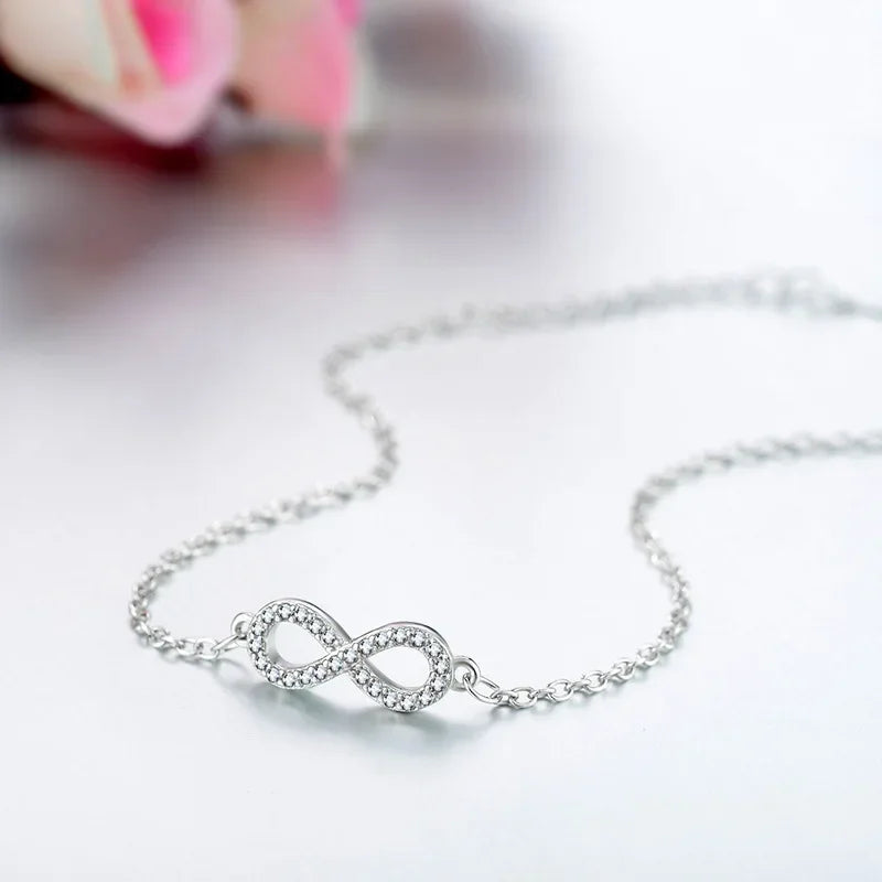 Authentic New Brand Women Infinity Bracelet 925 Sterling Silver Zircon Crystal Charm Bracelet for Women Wedding Jewelry Gift