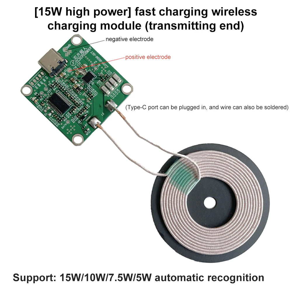 20W high power 5V 12V fast charging wireless charger transmitter module Type-c USB + coil Qi universal FOR CAR PHONE battery