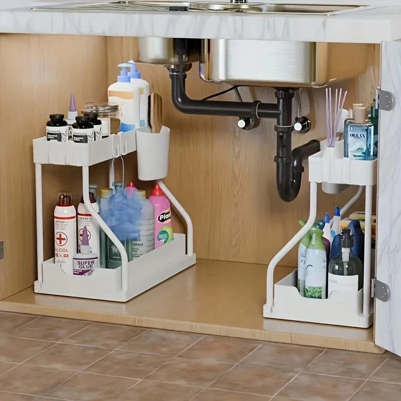 Kitchen Pull-out Shelf Cabinet Lower Sink Kitchenware Storage Bathroom Double Storage Shelf