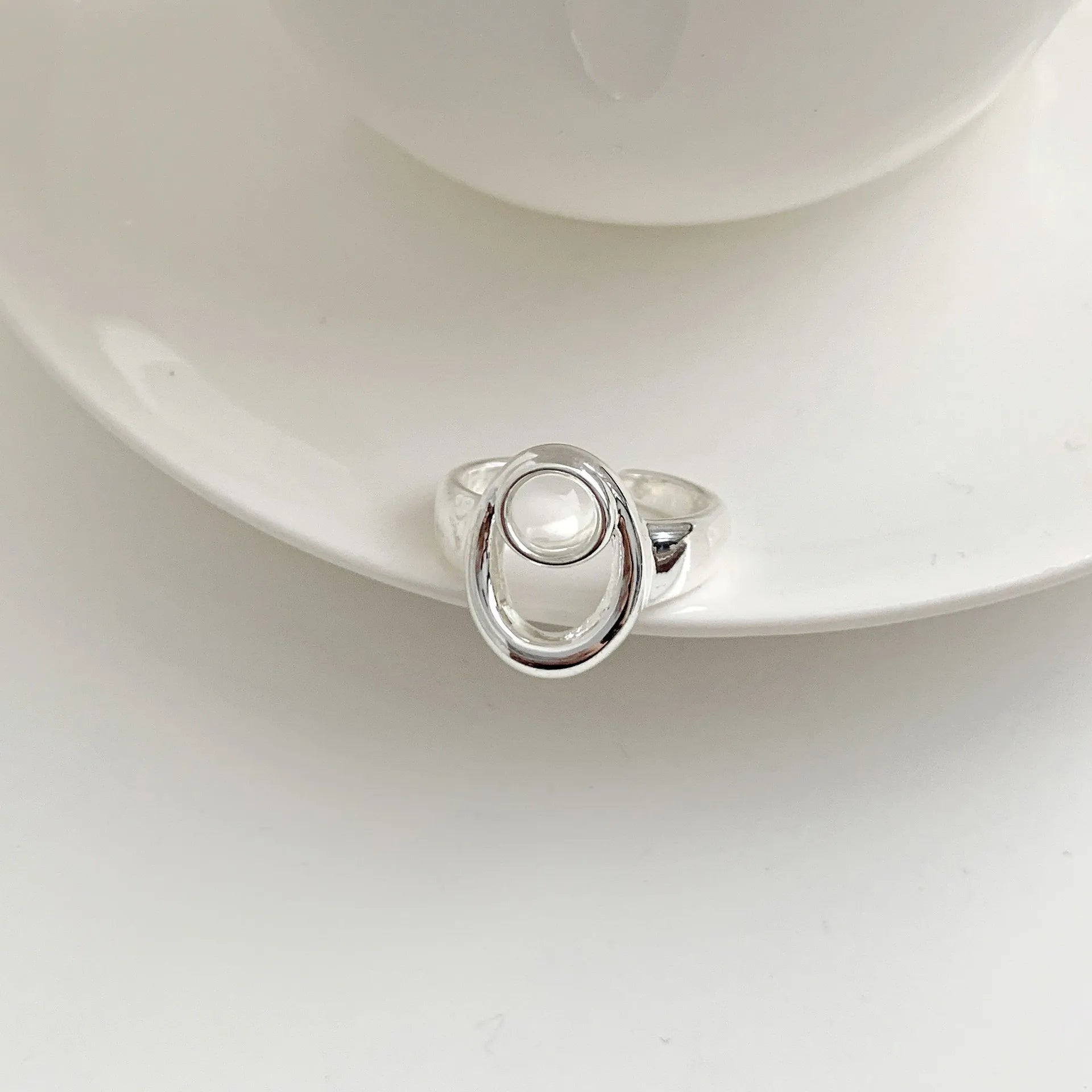 PANJBJ 925 Sterling Silver Geometry Crystal Ring For Women Ellipse Exaggerated Punk Water Drop Open Jewelry Gift Dropshipping