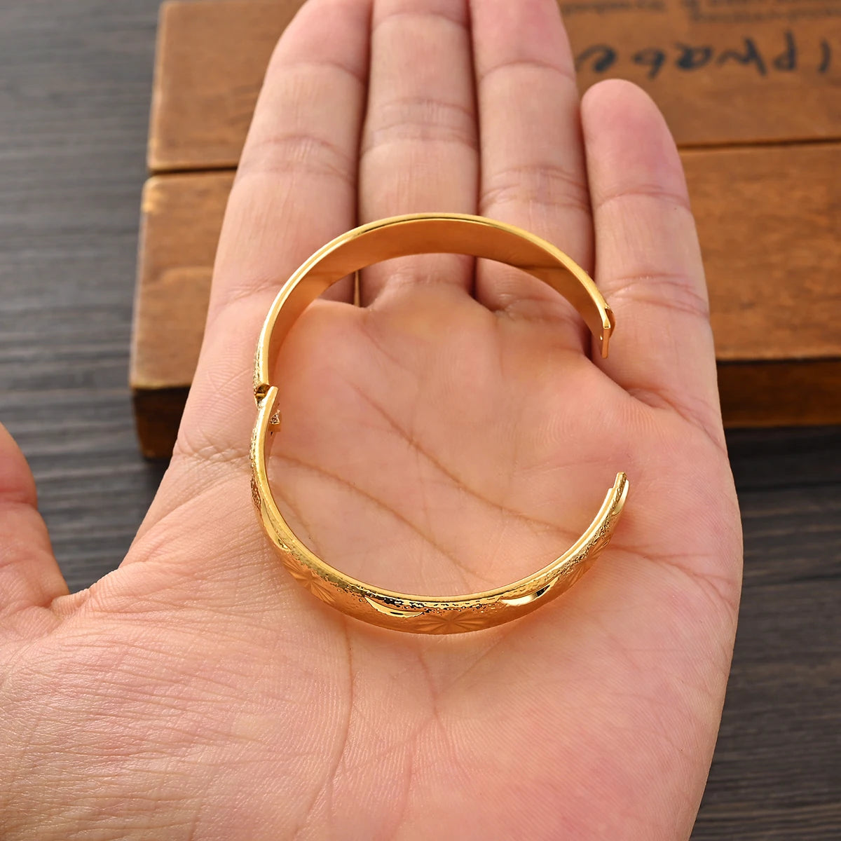 18k 55MM Dubai Baby Cute Openable Bangles For Women Ethiopian Jewelry Gold Color Bangles Bracelets Girls Birthday Jewelry Gifts