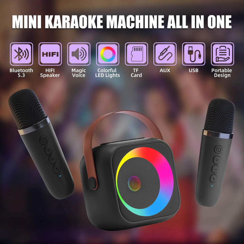 Haomuren Portable Karaoke Machine with Wireless 1 or 2 Microphone Mini Bluetooth Speaker for Children Singing Family Party Gift