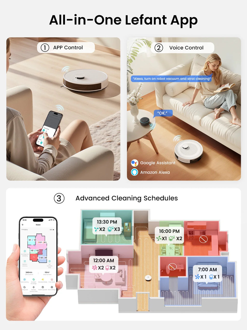 LEFANT M2 Plus Robot Vacuum Cleaner with Mapping, 6000Pa Suction, Automatic Dust Emptying,DTOF Laser Navigation