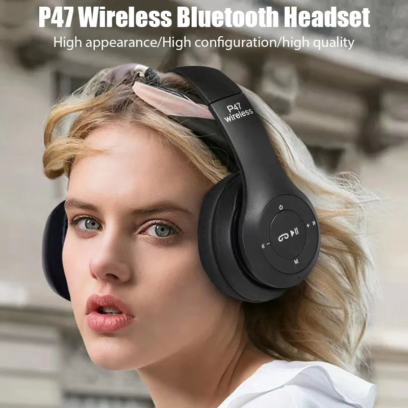 Stereo P47 Headset Bluetooth Headset Folding Series Earphones Wireless Sports Game Over the Ear Fone Headset For Huawei Xiaomi