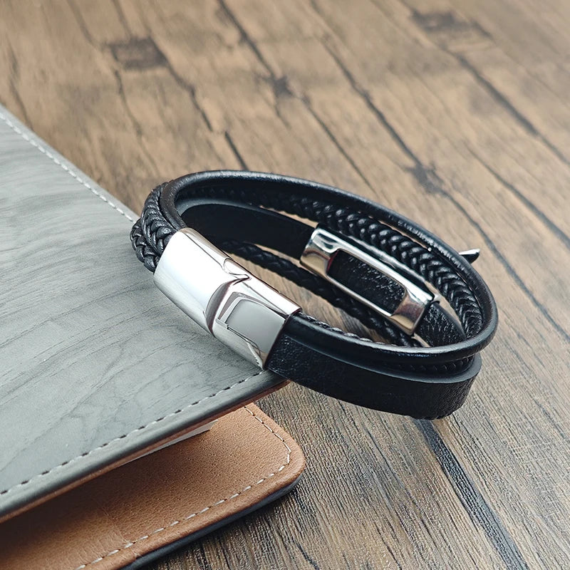 New Fashion Men Bracelet Hand Homme Eagle Bracelets Woven Hand Jewelry For Stainless Steel Magnet Clasp Leather Bangles Gift