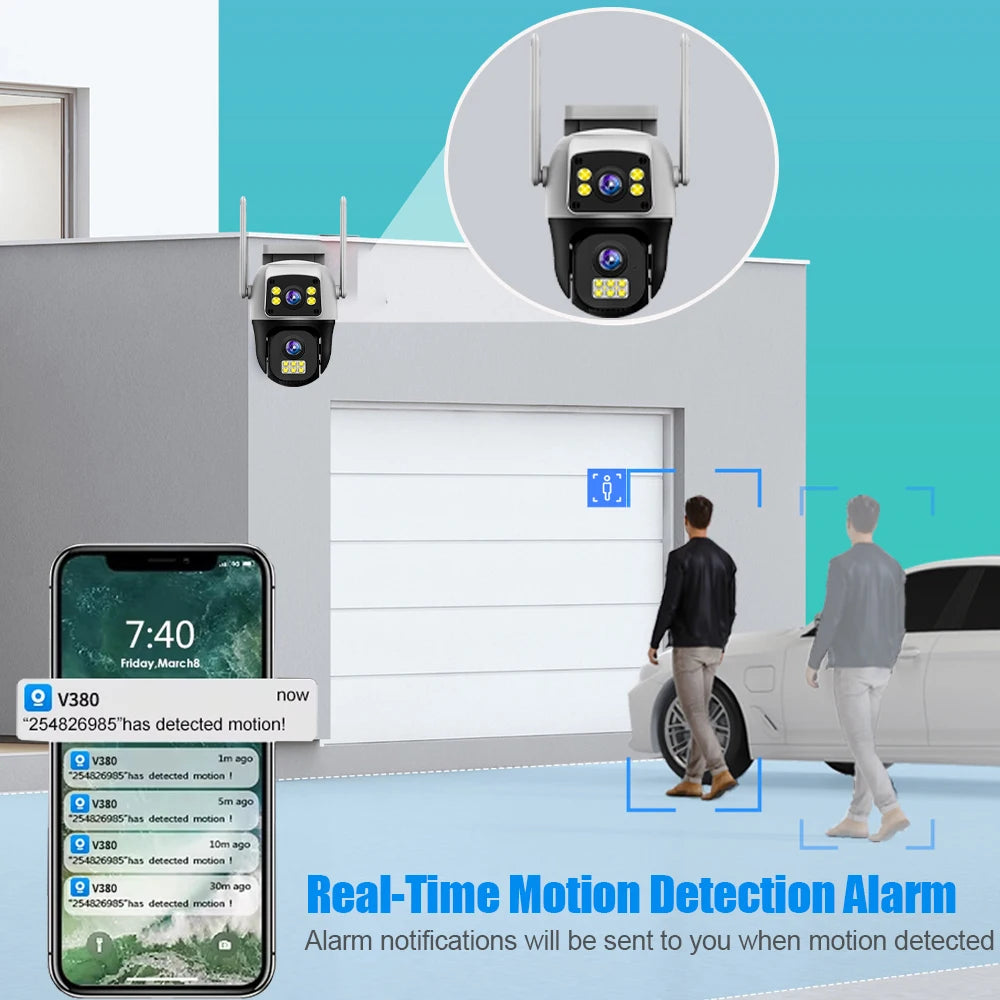 8MP 4G Sim Card Camera Dual Lens Dual Screen Wireless WiFi Outdoor Surveillance Human Detect Security Protection PTZ IP Cameras