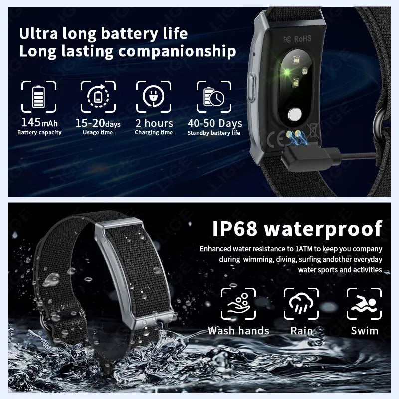 LIGE Smart Bracelet Heart Rate Blood Oxygen Monitor Pedometer Waterproof Sports Fitness Tracker Watch Men Women Electronic Band