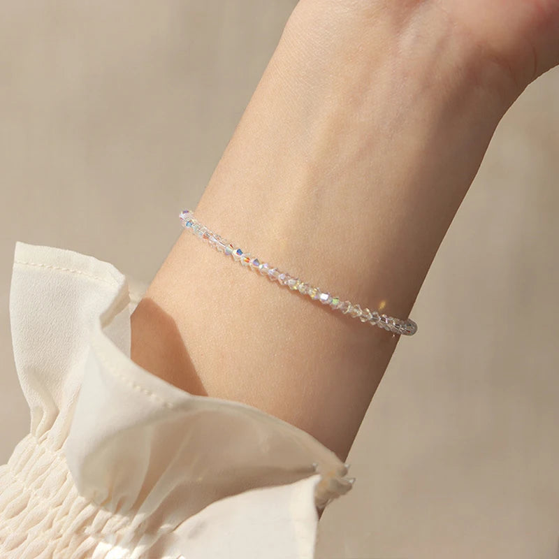 Shiny Transparent White Thin Crystal Bracelet For Women Simple Refracted Colorful Light Stretch Bracelet 2022 Jewelry Party Gift