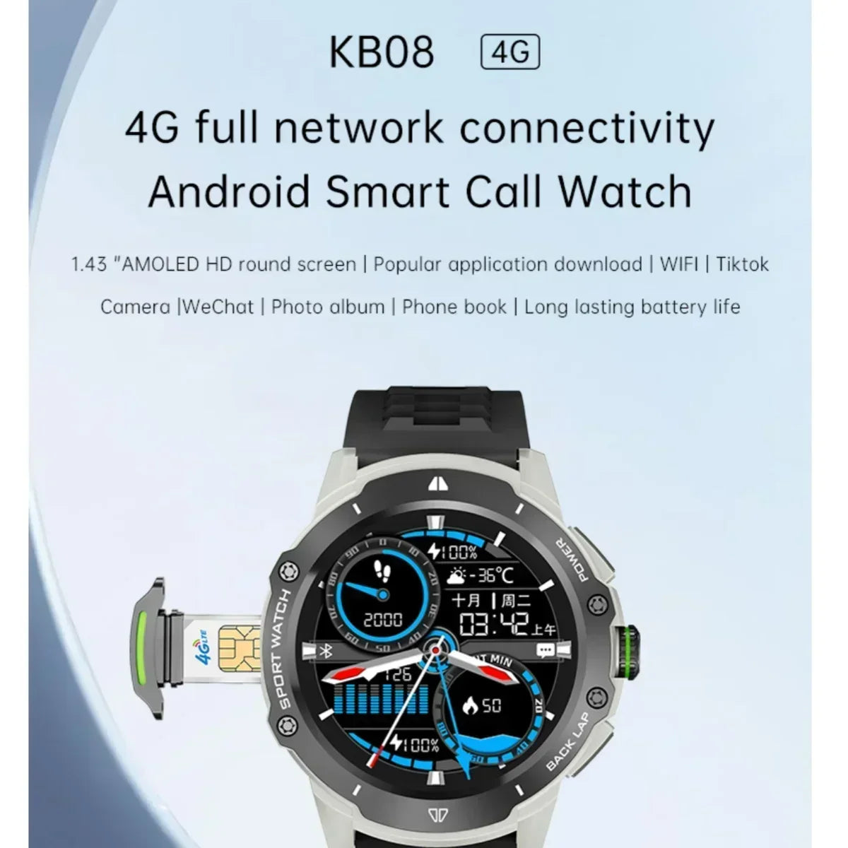 2025 New  Smart WatchG 15Pro 1.43" AMOLED Display 4G SIM Support & Video Calling WiFi+GPS Dual  Positioning Waterproof