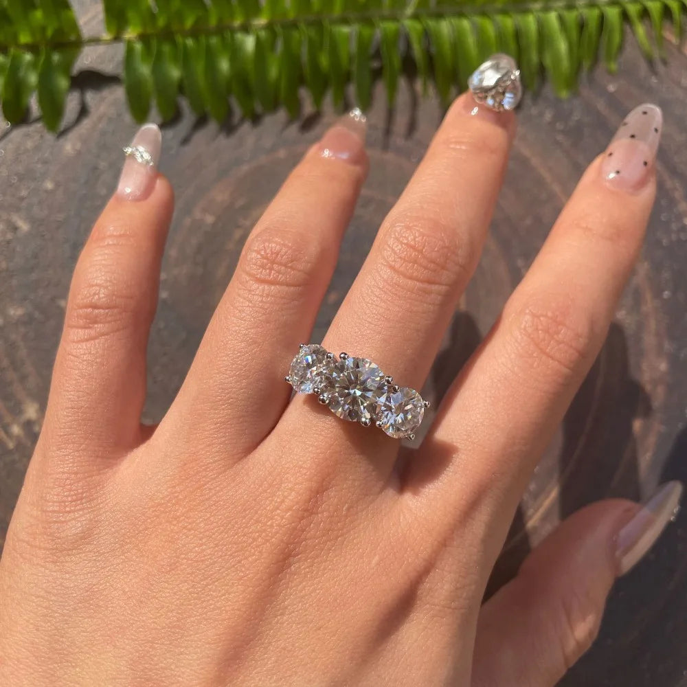 2/4CT GRA Certified Moissanite Rings 925 Sterling Silver Three Diamond Engagement Wedding Band For Women 18K Plated Fine Jewelry