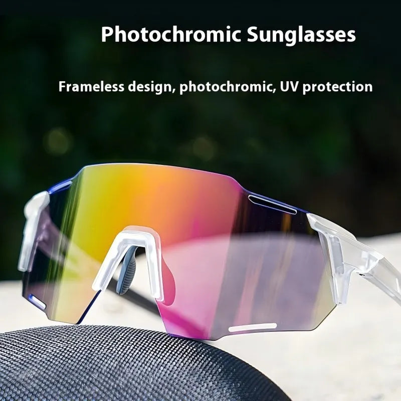 Smart color-changing riding glasses, stylish windproof cycling goggles, UV protection running and dust-proof skiing eyewear.