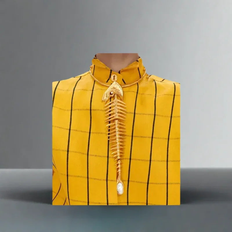 Fashion Jewelry Exaggerated Brand Show Statement Necklace Novelty Design Alloy Big Fish Bone Pendant Choker Necklace For Women