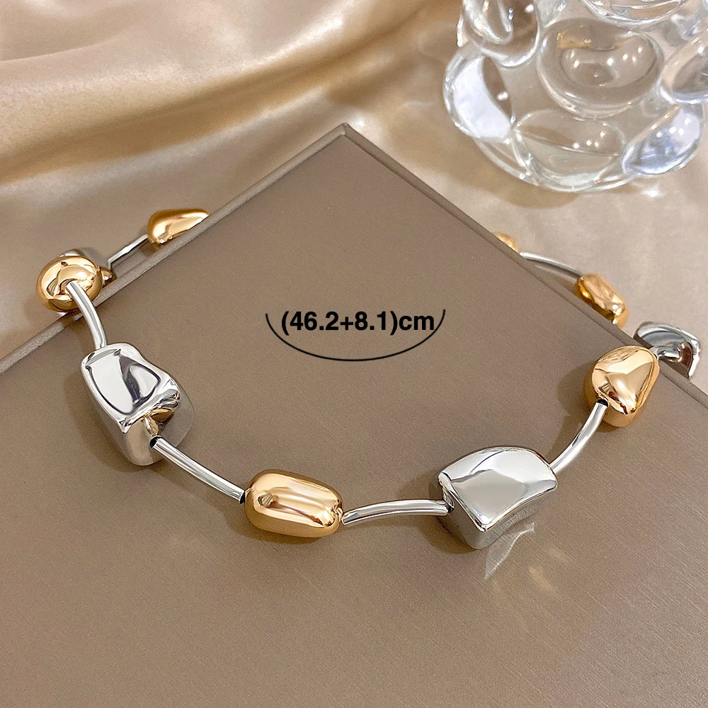 New Trendy Women's Necklace CCB Gold Silver Color Irregular Big Small Geometry Shape Chain Unique Necklace Fashion Jewelry