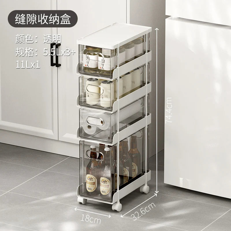 Kitchen Gap Storage Shelf Drawer-Type Narrow Side Cabinet Bathroom Organizer with Wheels for Multi-Function，Gap Storage Cabinet,
