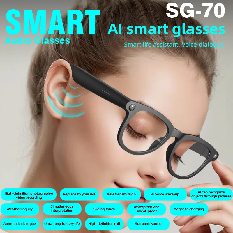 New Smart Wireless Calls Earphones Bluetooth Voice Assistant Color Change Lenses AI Smart Glasses 2025