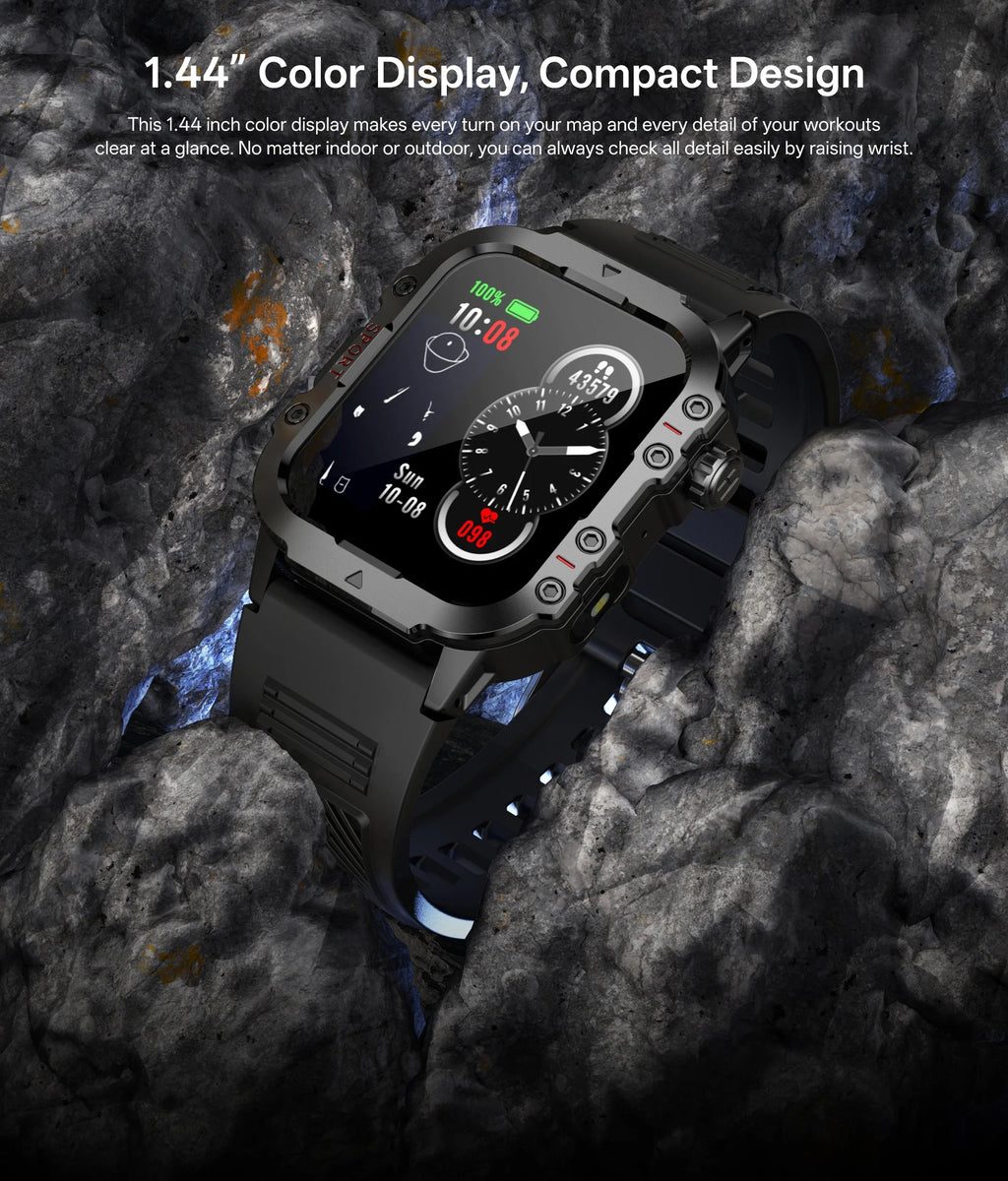 2026 New Military Smart Watch Men IP67 3ATM Outdoor Sports Fitness Tracker Health Monitor 1.44Inch BT Call Smartwatch