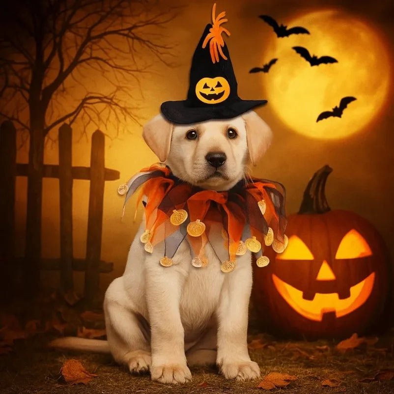 Halloween cat and dog costumes, cute pumpkin patterns, spider-shaped hats, funny role-playing props, collars, pet supplies
