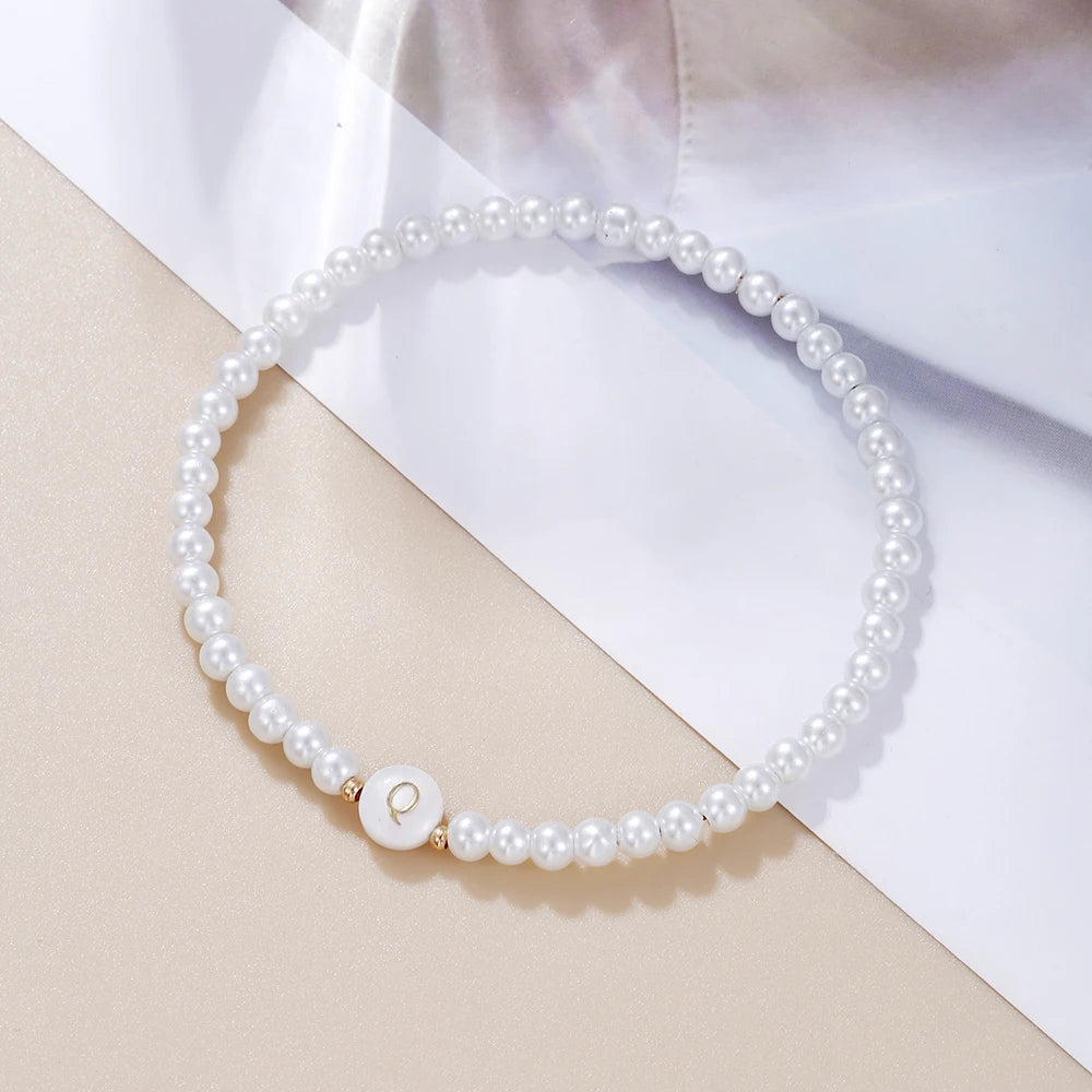 New Fashion 26 Letter Bracelet Women Temperament Handmade Simulated Pearl Bead Bracelet For Women Jewelry Gift