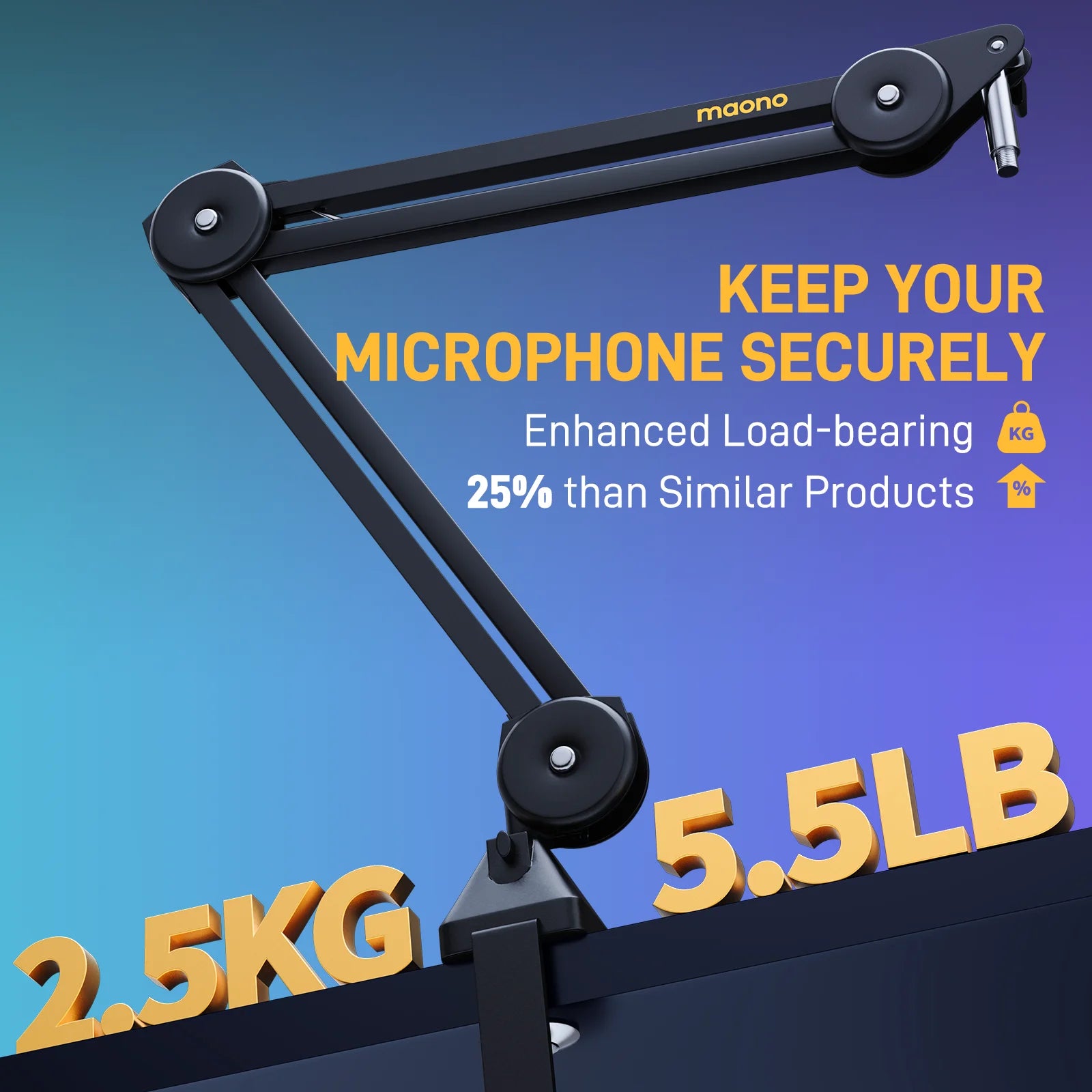 MAONO Microphone Boom Arm:Heavy Duty Adjustable Metal Suspension Mic Stand,Upgraded Desk Clamp,3/8" to 5/8" Screw Adapter,BA37