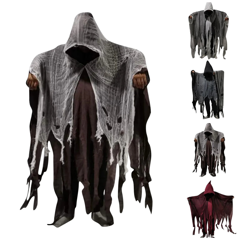 Halloween Skull Skeleton Cosplay Costume Halloween Ghost Costume Cosplay Adult Death Cloak Horror Zombie Tattered Hooded Capes