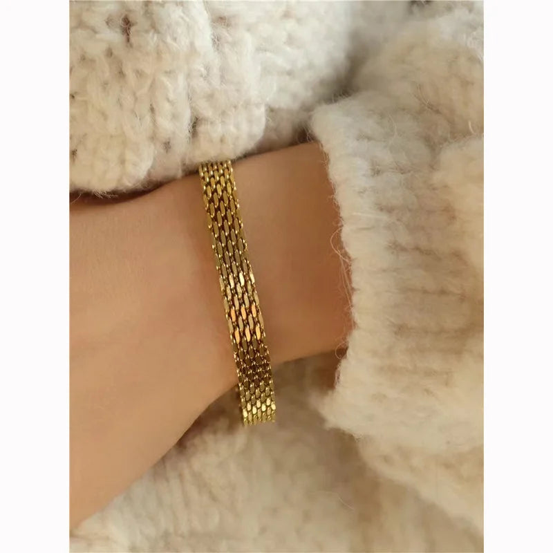 LAMENGLY 316L Stainless Steel Temperament Wide Snake Bone Chain Bracelet For Women Girl Light Luxury Non-Fading Wrist Chain