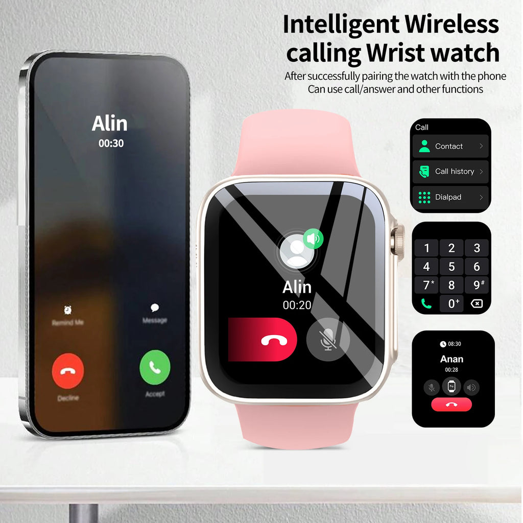 Smart Watch with1.68-Inch HD Display – Wireless Calling/Dialing, Alarm/Message Notifications, Fitness Tracking, Music Control.